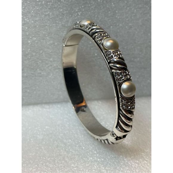 Brighton Textured Faux Mabe Pearl Tension Bangle - Picture 3 of 10